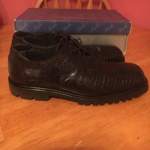 Forli black Teju Lizard lace-up shoes sized 13 US. Vibram soles. Worn 3x.